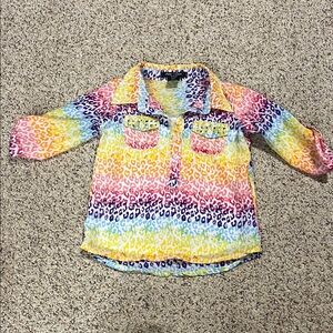 🍀6/$20 Vibrant Multicolor Leopard Print Kids Button Down Shirt